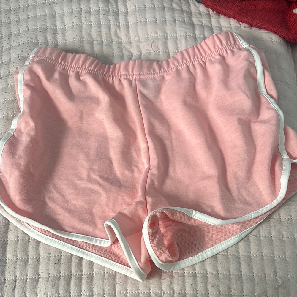Pink Athletic Shorts with White Trim